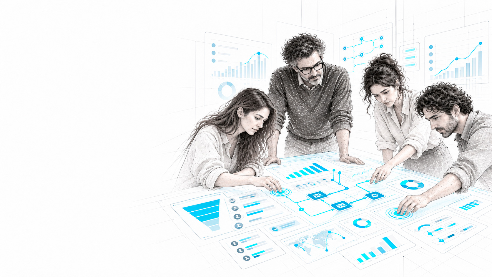 Equipo multidisciplinar trabajando sobre un sistema conectado